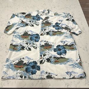 VTG 90s men HAWAIIAN PRINT button,collared Short Sleeve Shirt “Third Coast” Med.